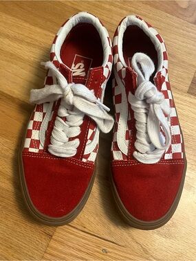 Vans Checkerboard Old Skool Red & White Skate Shoes
